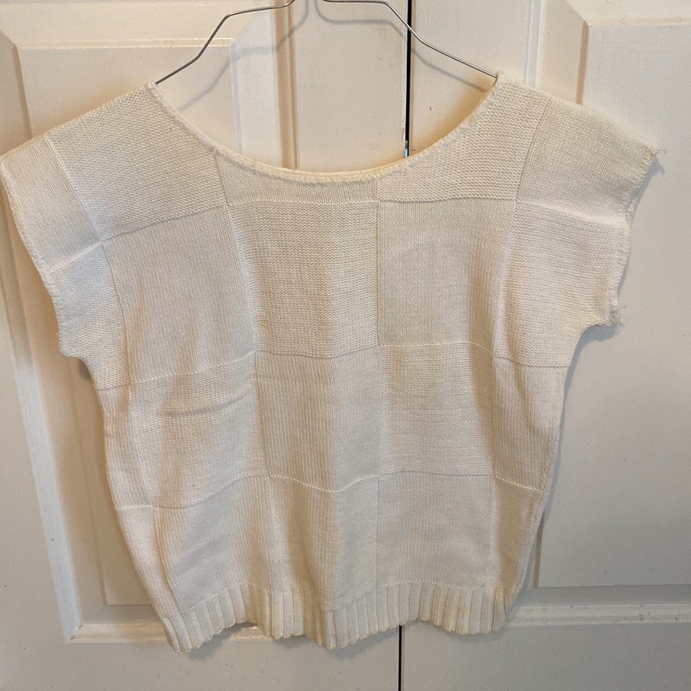 White Cotton Knit Checkered Top